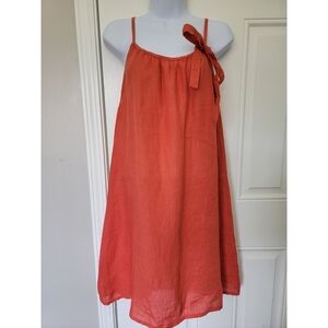 Lungo L’arno Women’s 100% Linen Dress Halter Orange Coral Bow Made In Italy Sz M